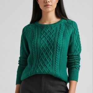 GAP 100% Cotton Cable Knit Sweater Small Emerald green Spruce Forest Hunter EUC
